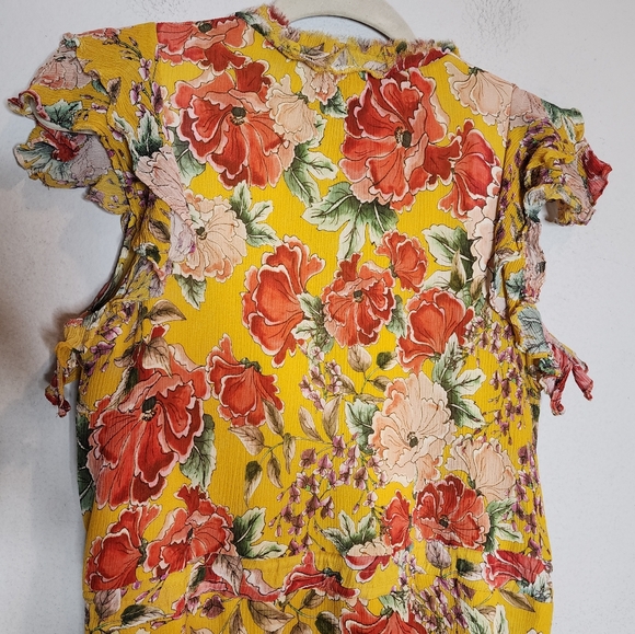 Anthropologie Dolan Silk Ellory Yellow Floral Midi flutter sleeve dress. S. New. - Picture 13 of 16